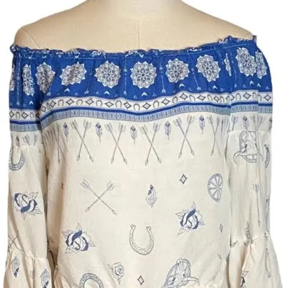 Surf Gypsy Blue and White Bell Sleeve Crop Top - Picture 3 of 3
